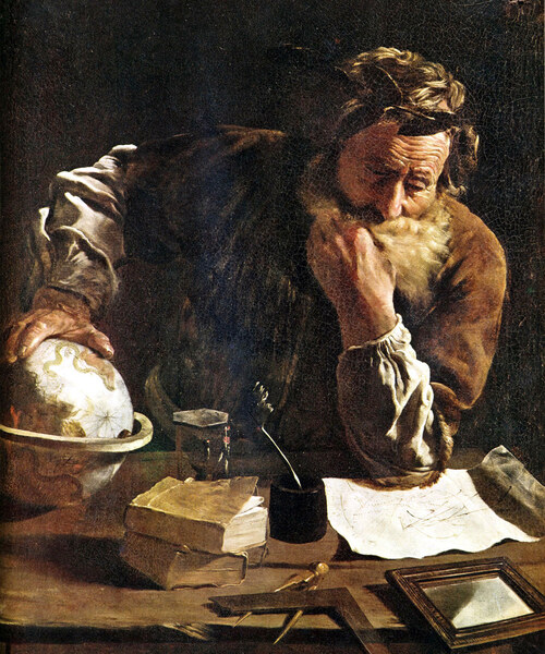 Archimedes Thoughtful, painting by Domenico Fetti (1620). Public domain via Wikimedia Commons.