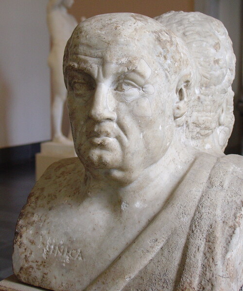 Roman marble double herm (bust of Socrates and Seneca), Hellenistic original. CC-BY-SA 3.0 via Wikimedia Commons.